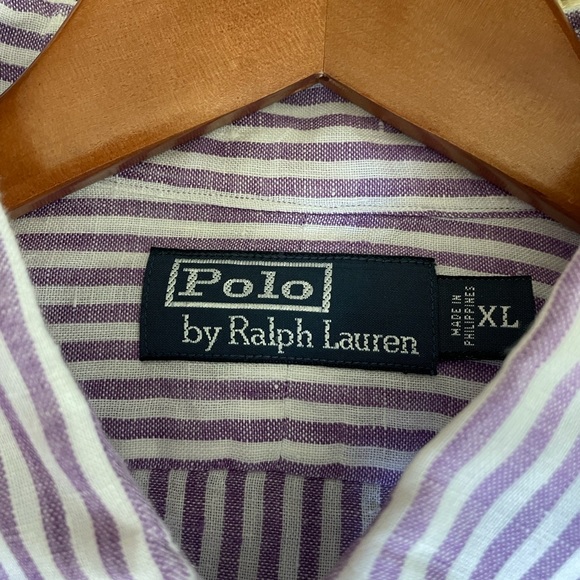 Polo by Ralph Lauren linen shirt. White with purple pin stripes. Men’s size XL - Picture 4 of 5
